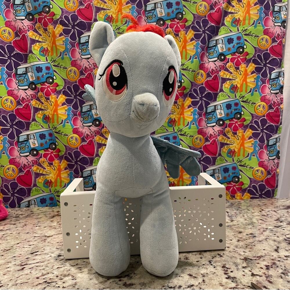 Build-A-Bear Light Blue Pegasus Pony with Red Mane Blue Metallic Wings 11" x 16"